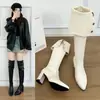 Nuevas botas de otoño hasta la rodilla, uso versátil de dos maneras, plegables, adelgazantes, punta fina, tacón alto, tacón grueso, botas largas para mujer