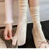 Meias de renda com dedos divididos para mulheres, meias finas de verão até o meio da panturrilha, meias compridas de dois dedos para o verão, meias largas estilo miu, estilo ballet