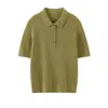 Camiseta Polo Feminina 2026 Primavera/Verão Novo Estilo Padrão Torcido Manga Curta Tricô 100% Lã Pura Merino Fina
