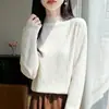 Suéter de punto con cuello semialto texturizado estilo perezoso para mujer, suéter de jacquard, corte ajustado, elegante, top de manga larga para usar como base