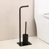 Suporte de chão para papel higiênico em aço inoxidável com bandeja, suporte para escova de vaso sanitário sem furar e prateleira de armazenamento
