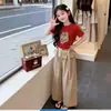 Conjunto de Dos Piezas para Niña de Verano Casual Manga Corta y Pantalones Anchos Estiloso Conjunto Infantil Estampado