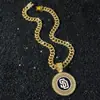 Colar com Pingente de Corrente Totalmente Cravejado com Diamantes Novo Estilo Hip-Hop Europeu e Americano Transfronteiriço Pingente Personalizado com Logo de Time de Baseball