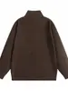2026 Estilo Coreano Simple Casual Moda Color Sólido Cuello Alto Cardigan de Punto Estilo Primavera/Otoño Doble Cremallera Holgado Unisex