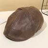 Gorra Retro Nueva de Cuero PU para Primavera y Otoño, Gorra para Hombres de Mediana Edad y Mayores, Ajustable, Sombrero a Prueba de Frío para Otoño e Invierno