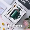 Taza de Café de Gran Capacidad para Oficina, Vaso de Agua para Hombres y Mujeres, Taza de Cerámica Simple, Taza Personalizable con Tapa y Cuchara para el Hogar