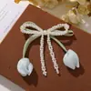 Flor Tulipa Estilo Filha de Princesa Pérola Imitação Laço DIY Acessórios Doces para Cabelo Acessórios de Adorno de Cabeça Material
