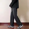 Jeans retro americano forrado com fleece para homens, novas calças casuais largas de perna reta para outono e inverno com cordão, calças compridas casuais de perna larga para homens