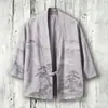 Novo Kimono Capa de Algodão com Fivela Estampa Digital 3D Sete Mangas Camisa Roupão Cardigã Solto Haori