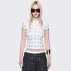 Camiseta de Manga Curta com Argola de Metal Estilo Y2K para Mulheres Verão 2026 Novo Estilo Camiseta de Manga Curta Slim Fit Camiseta Curta Estilo Americano