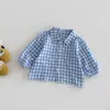 Conjunto de overol para niños y niñas, nueva moda de otoño, lindo conjunto de dos piezas de jeans de una pieza y camisa a cuadros, moderno