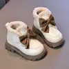 Botas de Cuero Forradas de Polar para Niñas de Invierno con Lazos Botas Martin Dulces para Niños Medianos y Mayores Botas Cortas Cálidas Antideslizantes Zapatos de Algodón para la Nieve para Niños