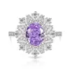 Anel de Gemas Coloridas Cheio de Diamantes Formato Ovo de Pombo Corte Flor de Gelo para Mulheres, Anel Super Brilhante Formato Ovo de Diamante de Alto Carbono, Dropshipping para Transmissão ao Vivo