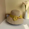 Sombrero de sol plegable de ala ancha con lazo, estilo Sun Li, protección solar, protección UV, sombrero de paja para mujer, sombrero de verano para mujer