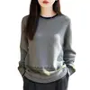 Suéter de tricô com design exclusivo em cores contrastantes, gola redonda, para mulheres, primavera e outono, com estilo relaxed, cinza claro e marrom escuro