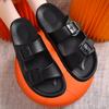 Pantuflas de Comercio Exterior Patrón de Logo Personalizado Sandalias de Doble Hebilla para Pareja Ropa de Exterior Antideslizantes Sin Olor Pantuflas de Casa para Mujer Venta al por Mayor