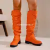 Hebilla de cinturón transfronteriza europea y americana, botas largas de comercio exterior, nuevo estilo 2025 para mujer, plisadas, talla grande, gamuza, venta al por mayor talla grande