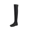 Botas Longas de Moda Estilo Britânico 3,5cm Emagrecedoras Novas Outono/Inverno 2026 Bico Quadrado Salto Baixo Acima do Joelho Botas de Cavaleiro