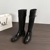 En Stock Botas Largas de Pierna Recta con Hebilla Metálica Negra de Corte Relajado, Botas de Montar de Cuero Suave Versátiles Vintage Hasta la Rodilla A11
