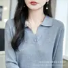 Novo suéter de malha fina em lã com gola polo estilo francês para outono e inverno, blusa básica justa, suéter fino canelado