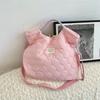 41172 Linda Bolsa de Lona Portátil Estilo Crema Acolchada con Corazones Gran Capacidad Bolsa Tote para Estudiantes Bolso Cruzado Casual