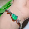 Pulsera Calcedonia Blanca Hielo Natural de Alta Calidad Estilo Chino Nuevo Calabaza Incrustada con Diamantes Verdes