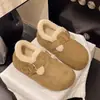 Sapatos Birkenstock Pelúcia Feijão Sola Grossa Retrô Feminino Inverno 2026 Estilo Coreano Novos Sapatos de Algodão Pelo Slip-on Quentes