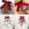 Novo produto transfronteiriço: Pingente de decoração de folha artificial de Natal com laço e frutas vermelhas, Ornamento de pendurar para planta verde de Natal caseira DIY