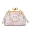 Nuevo Bolso de Moda Chino para Mujer, Nuevo Bolso de Hombro Bordado con Cadena de Perlas Casual, Bolso de Mano Portátil Estilo Chino con Cierre de Pinza para Cena
