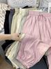Pantalones anchos plisados con cintura elástica rosa 2023 para mujer, pantalones holgados de estilo coreano para caminar, pantalones casuales con vuelo drapeado