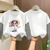 Camiseta Manga Longa Listrada Patchwork para Meninas 2026 Nova Moda Primavera e Outono Top Básico de Algodão Puro Infantil