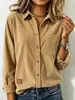Outono Inverno Novo Listrado Lapela Manga Longa Feminina Veludo Cotelê Casual Solta Grossa Camisa Feminina Jaqueta com Emblema