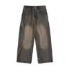 Nuevos Jeans de Papá Sueltos de Pierna Ancha para Hombre Lavados Vintage con Efecto Desgastado y Teñidos con Barro de Otoño
