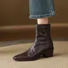 Botines Cortos de Piel de Oveja Estilo Retro Británico para Mujer, sin Cordones con Cremallera Trasera, Tacón Grueso, Punta Cuadrada, Botas Martin, Talla 40, Botas de Mujer de Comercio Exterior Transfronterizo