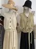 Cárdigan de punto liso con cuello en V, recorte y cordones para mujer Kekezoon, chaleco versátil para capas con cinturón 7722