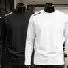 Camiseta fina de manga comprida para outono para homens, cor sólida, elástica, secagem rápida, caimento solto, casual moderno, gola redonda, segunda pele