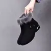 Moda de Invierno Talla Grande Botines Cortos Cálidos Forrados de Polar con Punta Redonda para Mujer 2025 Nuevos Zapatos de Algodón para Mujer con Pelo de Conejo de Tacón Bajo para Mamá