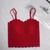 Camisole Tomara que Caia com Gola de Renda e Alças Finas, Regata de Renda Pregueada com Bojo, Camisole Lingerie Push-Up com Bojo