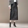 Falda de Cuero, Falda Midi Ajustada a la Cadera para Mujer, Nueva Moda Femenina Primavera 2026, Falda Lápiz Recta de Longitud Media con Abertura, Elegante y con Estilo