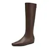 Botas Altas Nuevas con Caña Ancha Plana, Botas Altas para Mujer, Estilo Francés, Punta Cuadrada Pequeña, Tacón de Cuña, Botas de Montar, Botas de Comercio Exterior