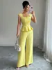 Conjunto de Dos Piezas de Verano 2026, Estilo Nuevo, Europeo y Americano Transfronterizo, Top sin Mangas con Cuello Cuadrado y Volantes, Pantalones de Pierna Ancha