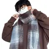 Bufanda a Cuadros de Café con Leche y Sal Marina para Mujer, Elegante Calentador de Cuello Azul a Cuadros, Grueso Calentador Estilo Coreano, Versátil para Estudiantes