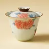 Xícara de Chá Gaiwan de Cerâmica Jin Tang Fu Hua de Fábrica, Conjunto de Chá de Alto Valor Estético, Tigela de Chá de Peça Única com Tampa para Uso Pessoal, Não Queima