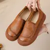 Zapatos de Cuero Genuino Lofu Temporada Primavera-Otoño 2025 de una Sola Capa para Adultos Mayores Planos Retro Zapatos de Madre Boca Profunda Antideslizantes Punta Redonda Zapatos de Mujer Hechos a Mano
