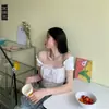 Top Corto con Volantes y Hombros Descubiertos con Cordón, Tejido Ajustado Sexy de Manga Corta para Mujer