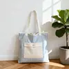Bolsa Tote de Lona Listrada Estilo Coreano Personalizada, Bolsa Tote de Nicho de Grande Capacidade, Bolsa de Ombro Versátil, Bolsa Simples para o Dia a Dia