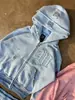 Conjunto de Sudadera Estilo Vintage Y2K con Estampado de Letras, Chaqueta Corta con Capucha y Cremallera Dulce y Fresca y Pantalones de Chándal de Pierna Ancha Conjunto de Dos Piezas para Mujer