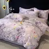 Nuevo Juego de Cuatro Piezas de Algodón Tencel Engrosado con Estampado Digital Florales Acuarela Morado Claro Ropa de Cama de Verano Fresca para B&B de Celebridades de Internet