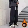 Jeans estilo americano de corte holgado con forro polar, nuevos pantalones casuales rectos de moda para hombre, algodón al por mayor