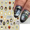 2025 Halloween Nuevas Pegatinas para Uñas con Borde Dorado Dibujos Animados Fantasma Araña Gato Negro Pegatinas Adhesivas de Halloween para Uñas